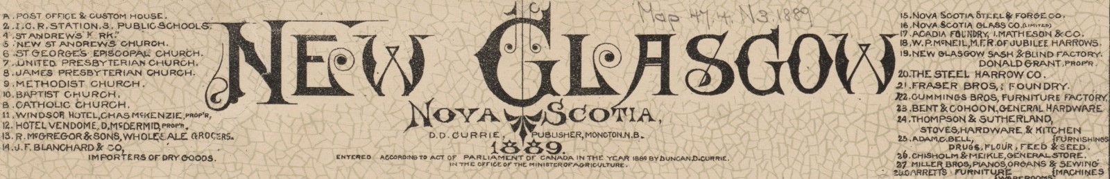 1889 Map New Glasgow Nova Scotia - title block