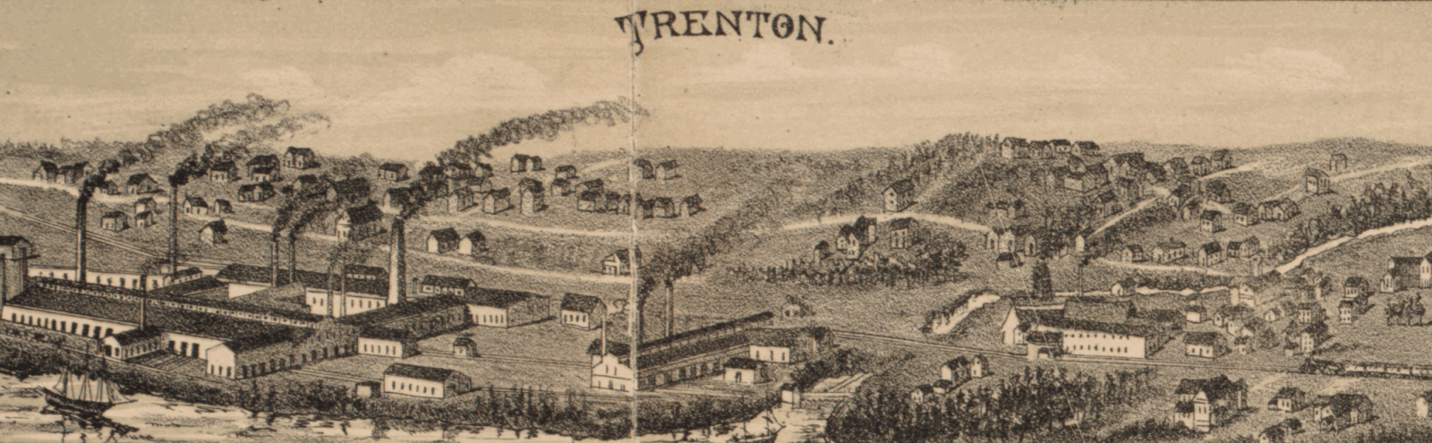 1889 Trenton Map Birds eye view map